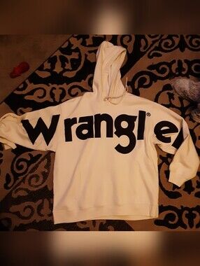Wrangler White Hoodie with Large Black Logo Across Chest